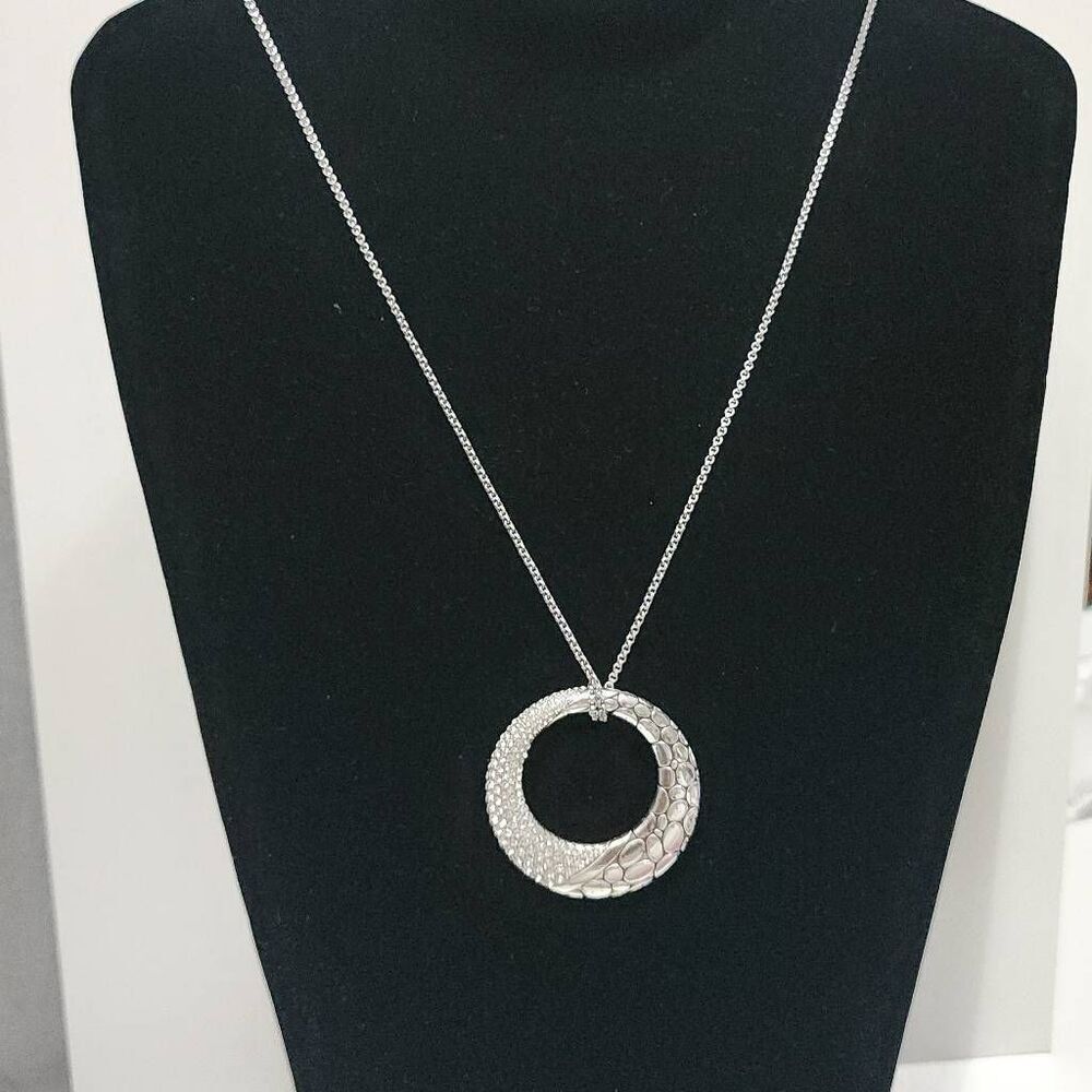 Brighton PEBBLE ICE Silver Crystal Large Open Circle Pendant Long Necklace